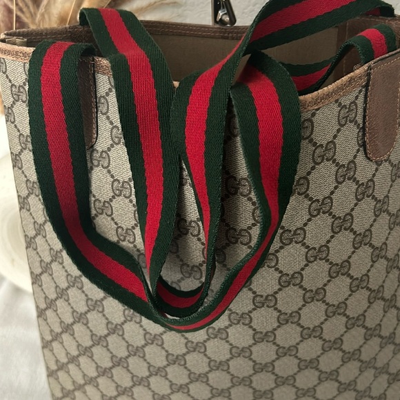 GUCCI GG Canvas Web Sherry Line  Bag PVC Beige Green Red Authentic - Picture 12 of 16
